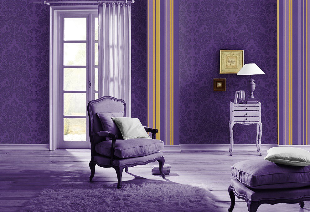 Vliestapete Streifen lila lavendel gold Tapete Ras